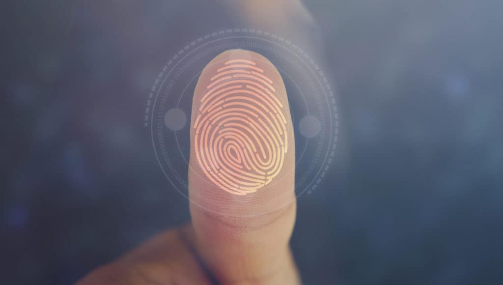 Attendance Management - businessman login with fingerprint scanning technology fingerprint identify personal security system concept